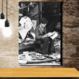 Boy Reading In Bookshop Rubble Black And White Print Canvas Prints Wall Art Home Decor