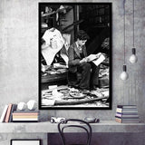 Boy Reading In Bookshop Rubble Black And White Print Framed Art Print Wall Art Decor,Framed Picture