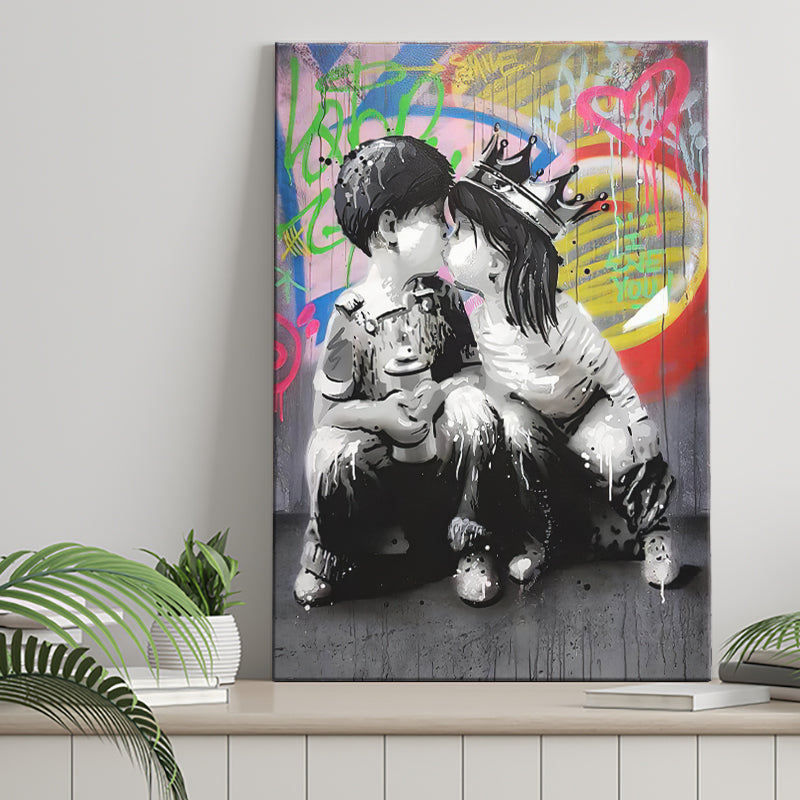 Boy Girl Kissing Graffiti Canvas Prints Wall Art - Painting Canvas, Home Wall Decor, For Sale, Painting Prints