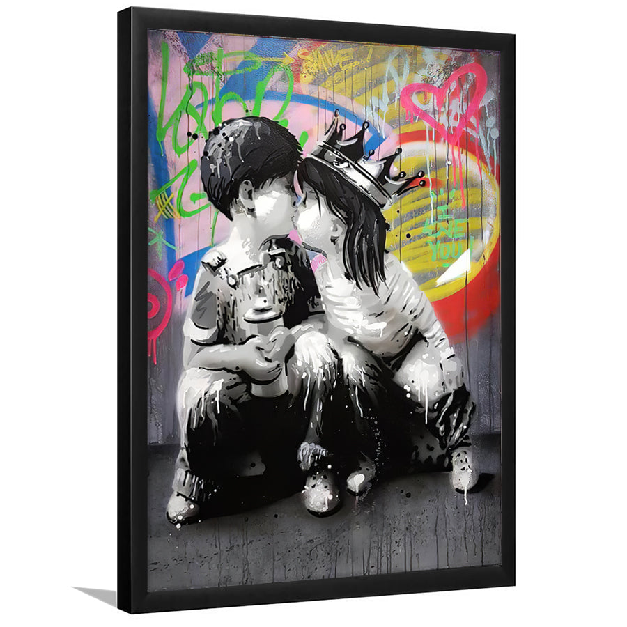 Boy Girl Kissing Graffiti Framed Art Prints Wall Decor - Painting Prints, Home Decor, For Sale, Framed Picture