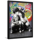 Boy Girl Kissing Graffiti Framed Art Prints Wall Decor - Painting Prints, Home Decor, For Sale, Framed Picture