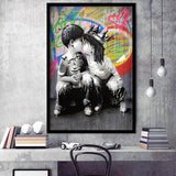 Boy Girl Kissing Graffiti Framed Art Prints Wall Decor - Painting Prints, Home Decor, For Sale, Framed Picture