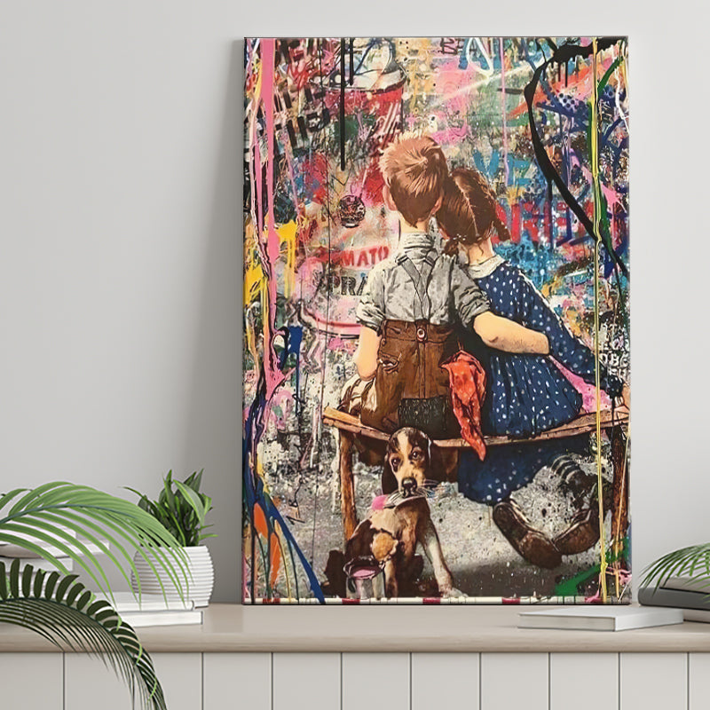 Boy and Girl Love Graffiti Canvas Prints Wall Art - Painting Canvas, Home Wall Decor, For Sale, Painting Prints