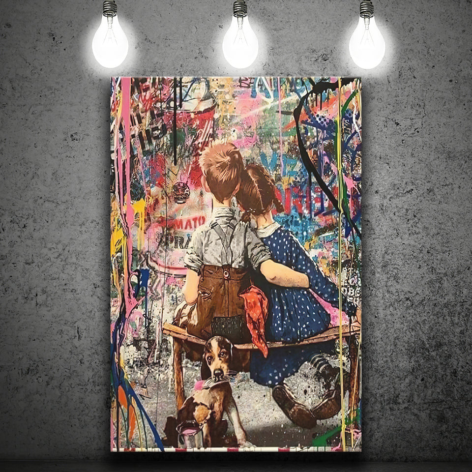 Boy and Girl Love Graffiti Canvas Prints Wall Art - Painting Canvas, Home Wall Decor, For Sale, Painting Prints