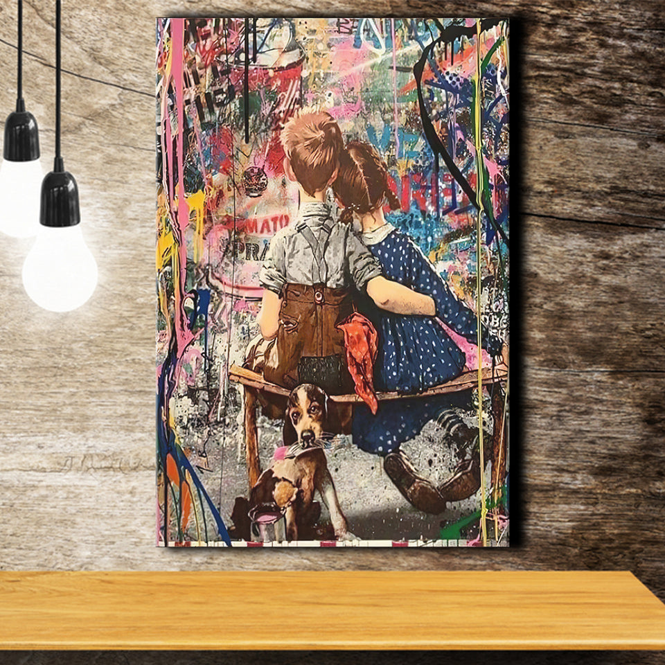 Boy and Girl Love Graffiti Canvas Prints Wall Art - Painting Canvas, Home Wall Decor, For Sale, Painting Prints
