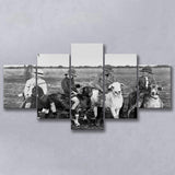 Boys Riding Goats Black And White Print, 5 Panels, Canvas Prints Wall Art Decor, Large Canvas Art