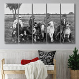 Boys Riding Goats Black And White Print, Larger Canvas Art, 5 Piece Canvas Prints Wall Art Decor