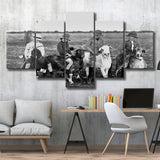Boys Riding Goats Black And White Print, 5 Panels, Canvas Prints Wall Art Decor, Large Canvas Art