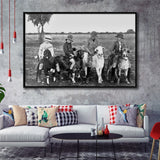 Boys Riding Goats Black And White Print, Framed Canvas Prints Wall Art Home Decor,Floating Frame