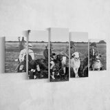Boys Riding Goats Black And White Print, 5 Panels, Canvas Prints Wall Art Decor, Large Canvas Art