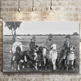 Boys Riding Goats Black And White Print, Canvas Prints Wall Art Home Decor