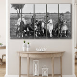 Boys Riding Goats Black And White Print, Larger Canvas Art, 5 Piece Canvas Prints Wall Art Decor