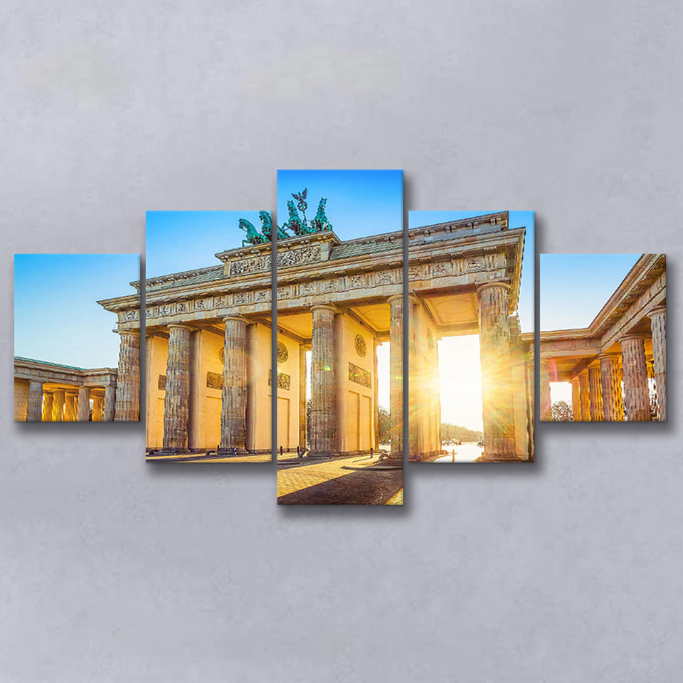 Brandenburg Gate Sunrise Berlin Sunrise Bright Germany 5 Piece Canvas Prints Wall Art Decor, Multi Panels, Mixed Canvas