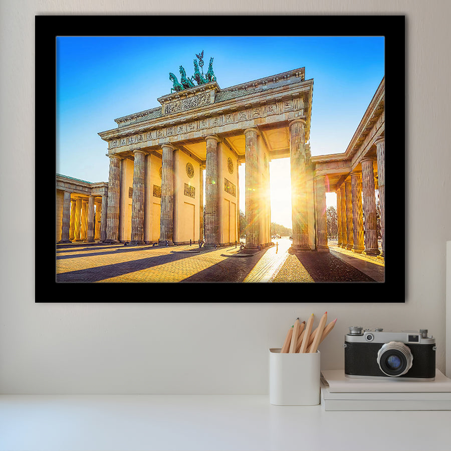 Brandenburg Gate Sunrise Berlin Sunrise Bright Germany Framed Art Prints Wall Art Decor, Framed Picture, Home Decor