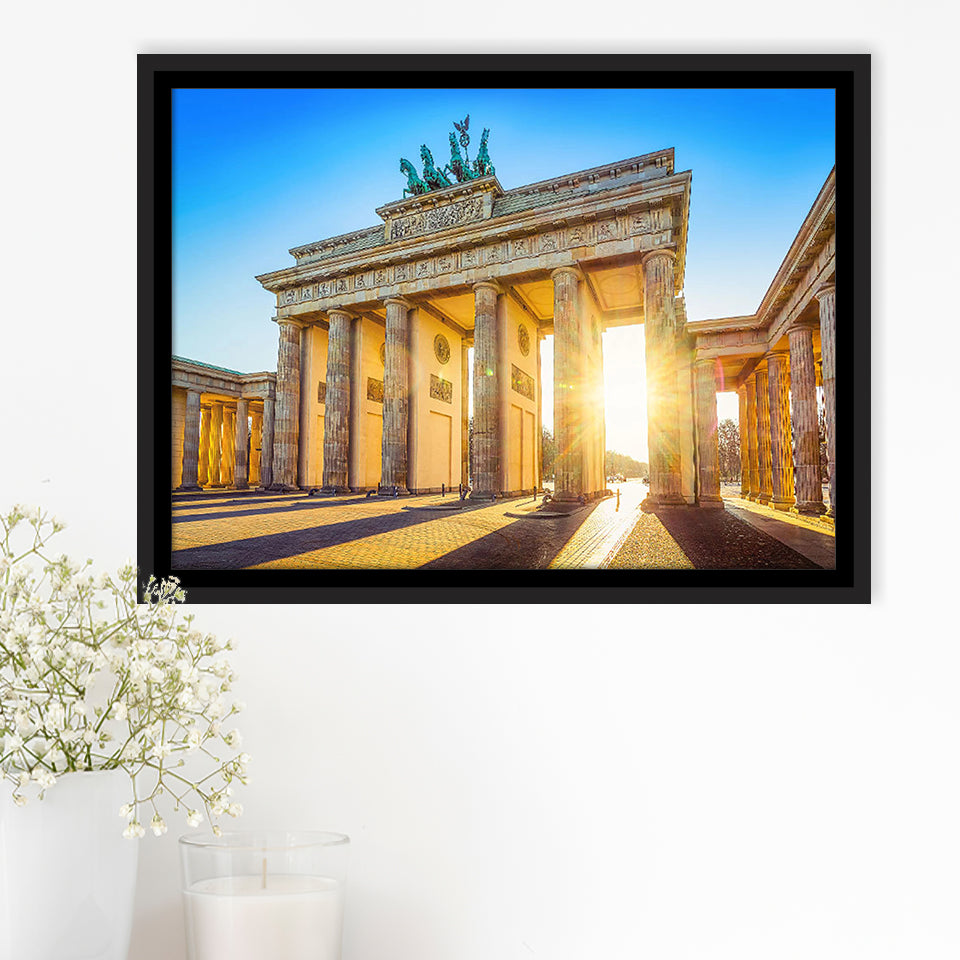 Brandenburg Gate Sunrise Berlin Sunrise Bright Germany Framed Canvas Prints Wall Art Decor, Framed Picture, Floating Frame