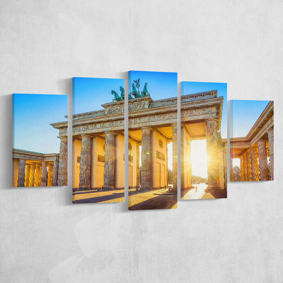 Brandenburg Gate Sunrise Berlin Sunrise Bright Germany 5 Piece Canvas Prints Wall Art Decor, Multi Panels, Mixed Canvas