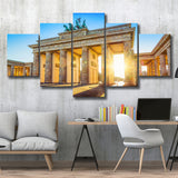 Brandenburg Gate Sunrise Berlin Sunrise Bright Germany 5 Piece Canvas Prints Wall Art Decor, Multi Panels, Mixed Canvas