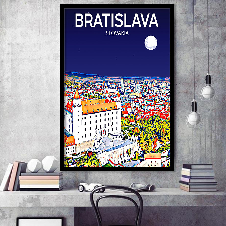 Bratislava Slovakia Art Night Art Print, City Art Print, Framed Art Print Wall Art Home Decor, Framed Picture