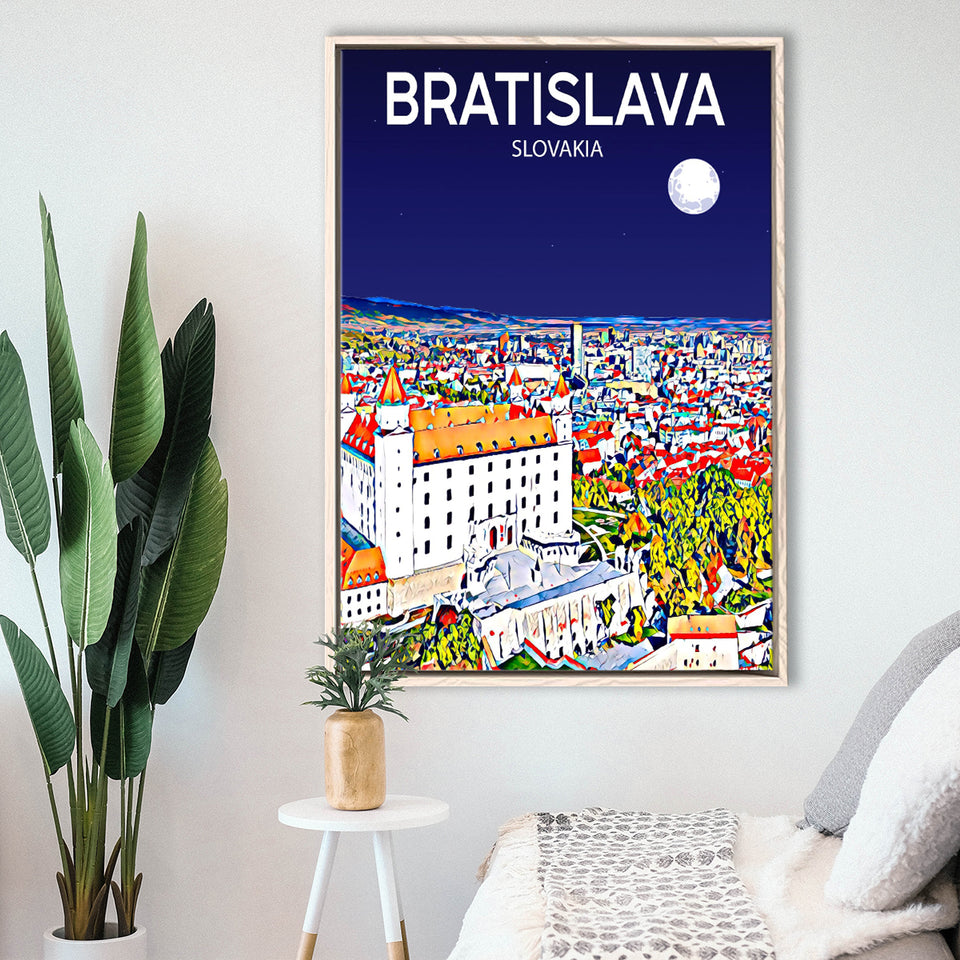 Bratislava Slovakia Art Night Art Print, Large Canvas, Framed Canvas Print Wall Art Home Decor, Floating Frame