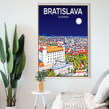 Bratislava Slovakia Art Night Art Print, Large Canvas, Framed Canvas Print Wall Art Home Decor, Floating Frame