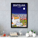 Bratislava Slovakia Art Night Art Print, Large Canvas, Framed Canvas Print Wall Art Home Decor, Floating Frame