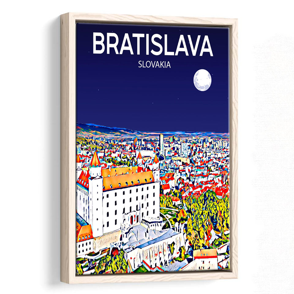 Bratislava Slovakia Art Night Art Print, Large Canvas, Framed Canvas Print Wall Art Home Decor, Floating Frame