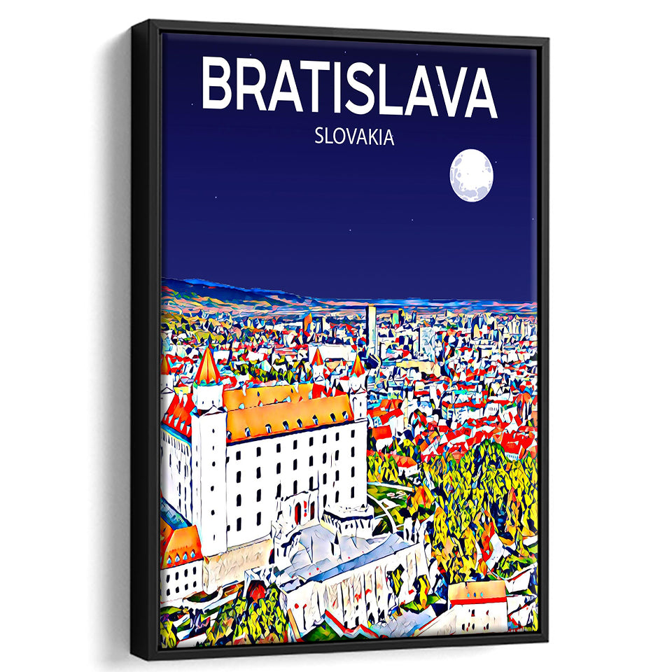 Bratislava Slovakia Art Night Art Print, Large Canvas, Framed Canvas Print Wall Art Home Decor, Floating Frame