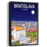 Bratislava Slovakia Art Night Art Print, Large Canvas, Framed Canvas Print Wall Art Home Decor, Floating Frame