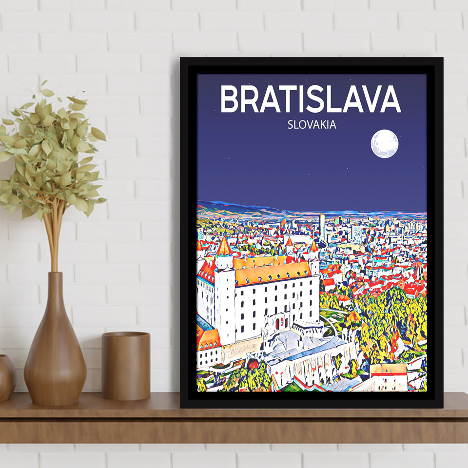 Bratislava Slovakia Art Night Art Print, Large Canvas, Framed Canvas Print Wall Art Home Decor, Floating Frame