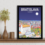 Bratislava Slovakia Art Night Art Print, Large Canvas, Framed Canvas Print Wall Art Home Decor, Floating Frame
