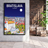 Bratislava Slovakia Art Night Art Print, Large Canvas, Framed Canvas Print Wall Art Home Decor, Floating Frame