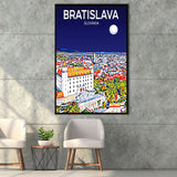 Bratislava Slovakia Art Night Art Print, Large Canvas, Framed Canvas Print Wall Art Home Decor, Floating Frame