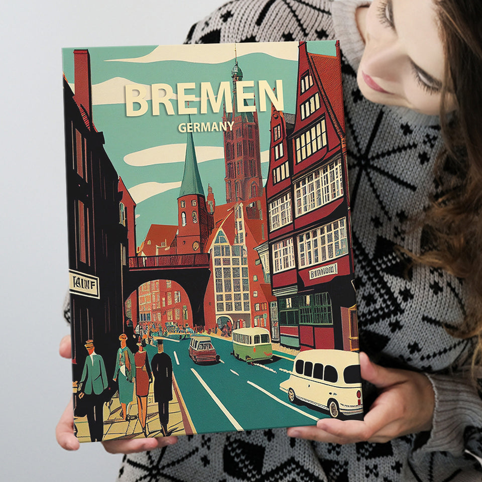 Bremen Retro Art Print ,City Art Print, Large Canvas, Canvas Print Wall Art Home Decor