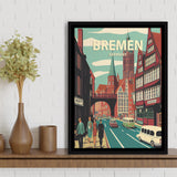 Bremen Retro Art Print, Large Canvas, Framed Canvas Print Wall Art Home Decor, Floating Frame