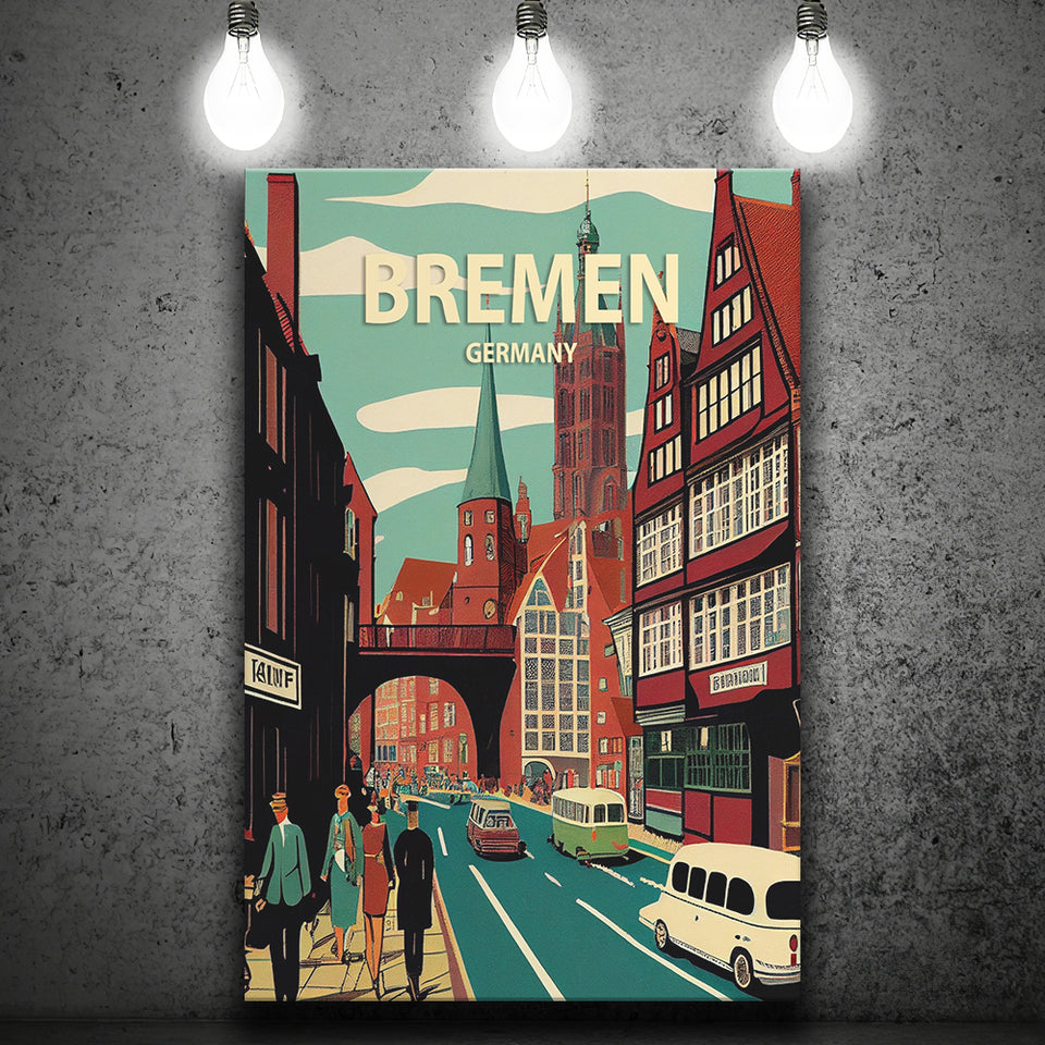 Bremen Retro Art Print ,City Art Print, Large Canvas, Canvas Print Wall Art Home Decor