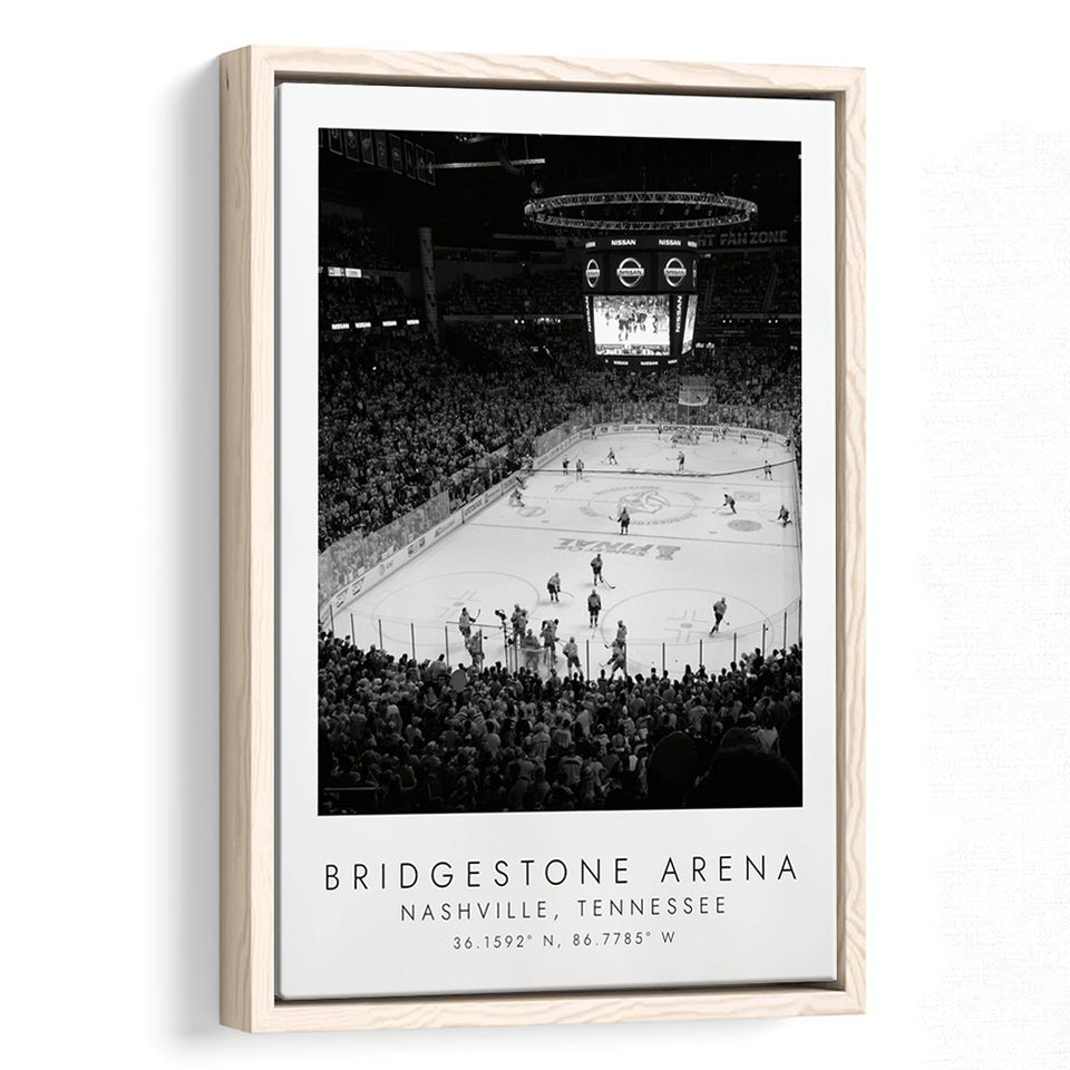 Bridgestone Arena Nashville Predators Ice Black And White Art Framed Canvas Prints Wall Art Home Decor, Floating Frame