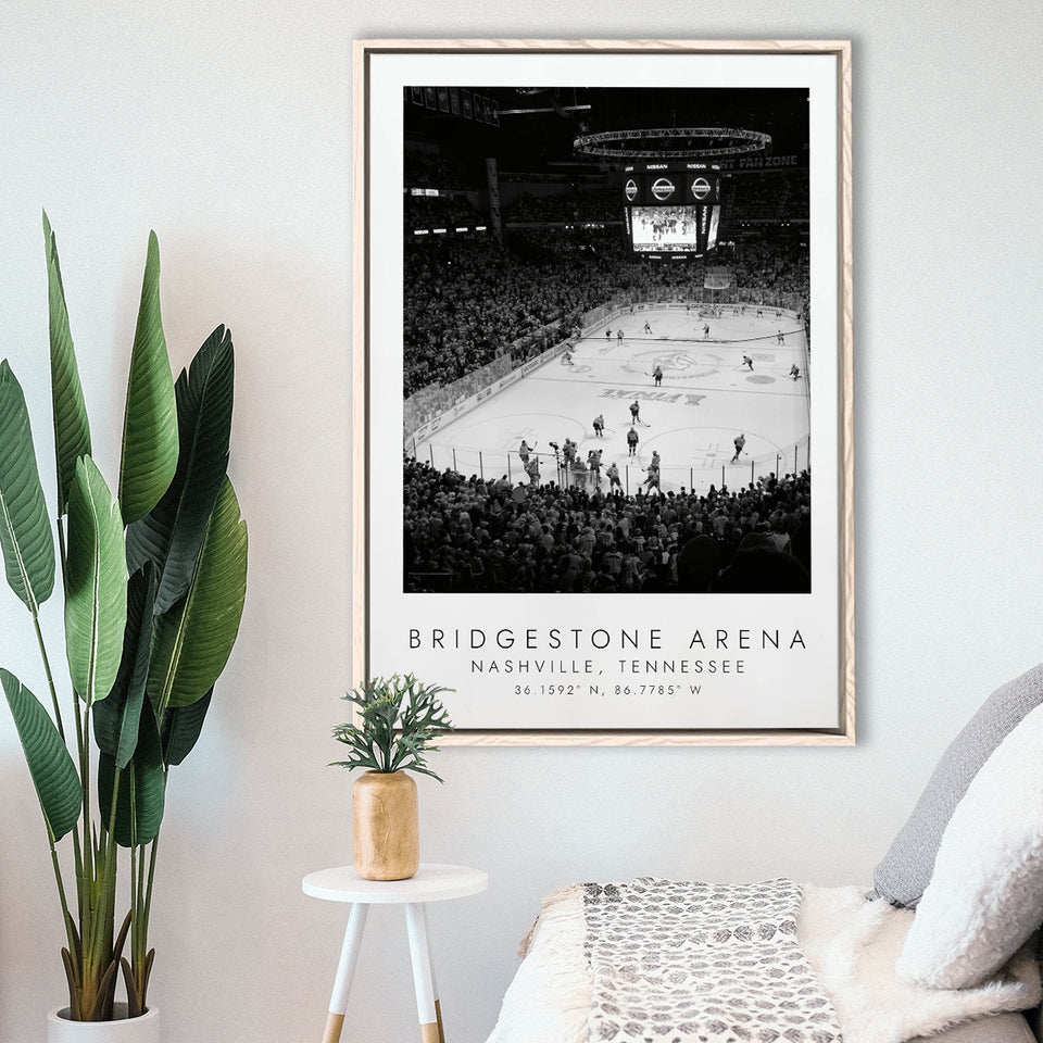 Bridgestone Arena Nashville Predators Ice Black And White Art Framed Canvas Prints Wall Art Home Decor, Floating Frame