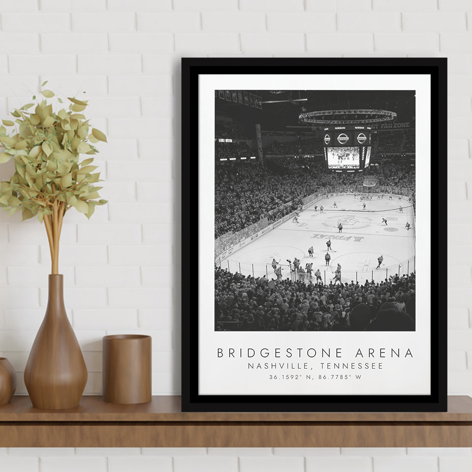 Bridgestone Arena Nashville Predators Ice Black And White Art Framed Canvas Prints Wall Art Home Decor, Floating Frame