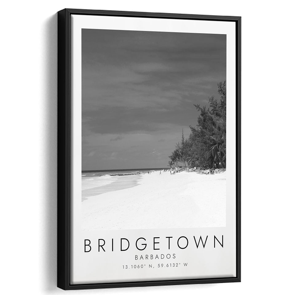 Bridgetown Barbados Black And White Art Framed Canvas Prints Wall Art Home Decor, Floating Frame