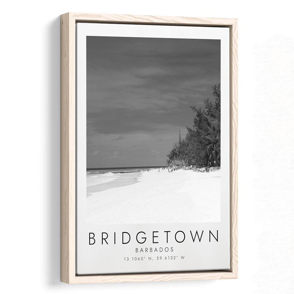 Bridgetown Barbados Black And White Art Framed Canvas Prints Wall Art Home Decor, Floating Frame