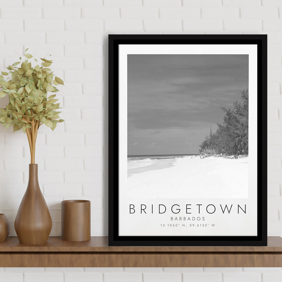 Bridgetown Barbados Black And White Art Framed Canvas Prints Wall Art Home Decor, Floating Frame
