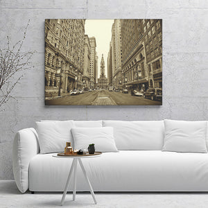 Broad Street Facing Philadelphia City Hall In Sepia Canvas Wall Art - Canvas Prints, Prints for Sale, Canvas Painting, Canvas On Sale