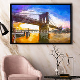 Brooklyn Bridge New York City Dawn City Art Watercolor Framed Canvas Prints Wall Art Home Decor,Floating Frame