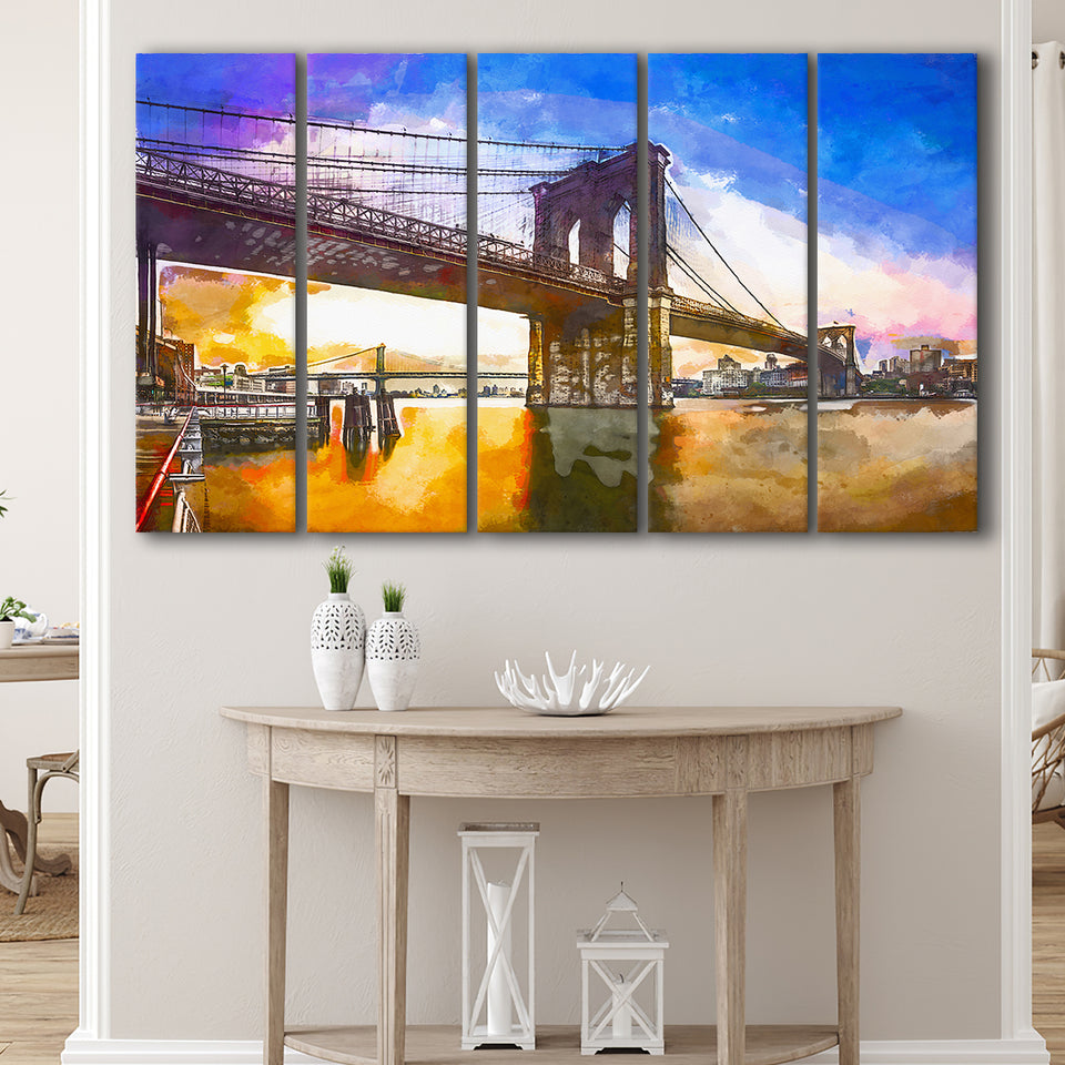 Brooklyn Bridge New York City Dawn 5 Pieces Extra Large Canvas Prints Wall Art Home Decor