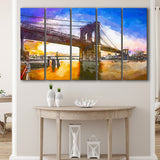 Brooklyn Bridge New York City Dawn 5 Pieces Extra Large Canvas Prints Wall Art Home Decor