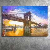 Brooklyn Bridge New York City Dawn City Art Watercolor Canvas Prints Wall Art Home Decor, Large Canvas