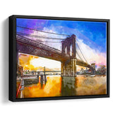 Brooklyn Bridge New York City Dawn City Art Watercolor Framed Canvas Prints Wall Art Home Decor,Floating Frame