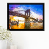 Brooklyn Bridge New York City Dawn City Art Watercolor Framed Canvas Prints Wall Art Home Decor,Floating Frame