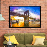 Brooklyn Bridge New York City Dawn City Art Watercolor Framed Art Prints Wall Art Decor,Framed Picture