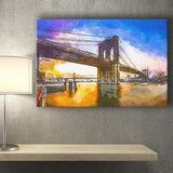 Brooklyn Bridge New York City Dawn City Art Watercolor Canvas Prints Wall Art Home Decor, Large Canvas